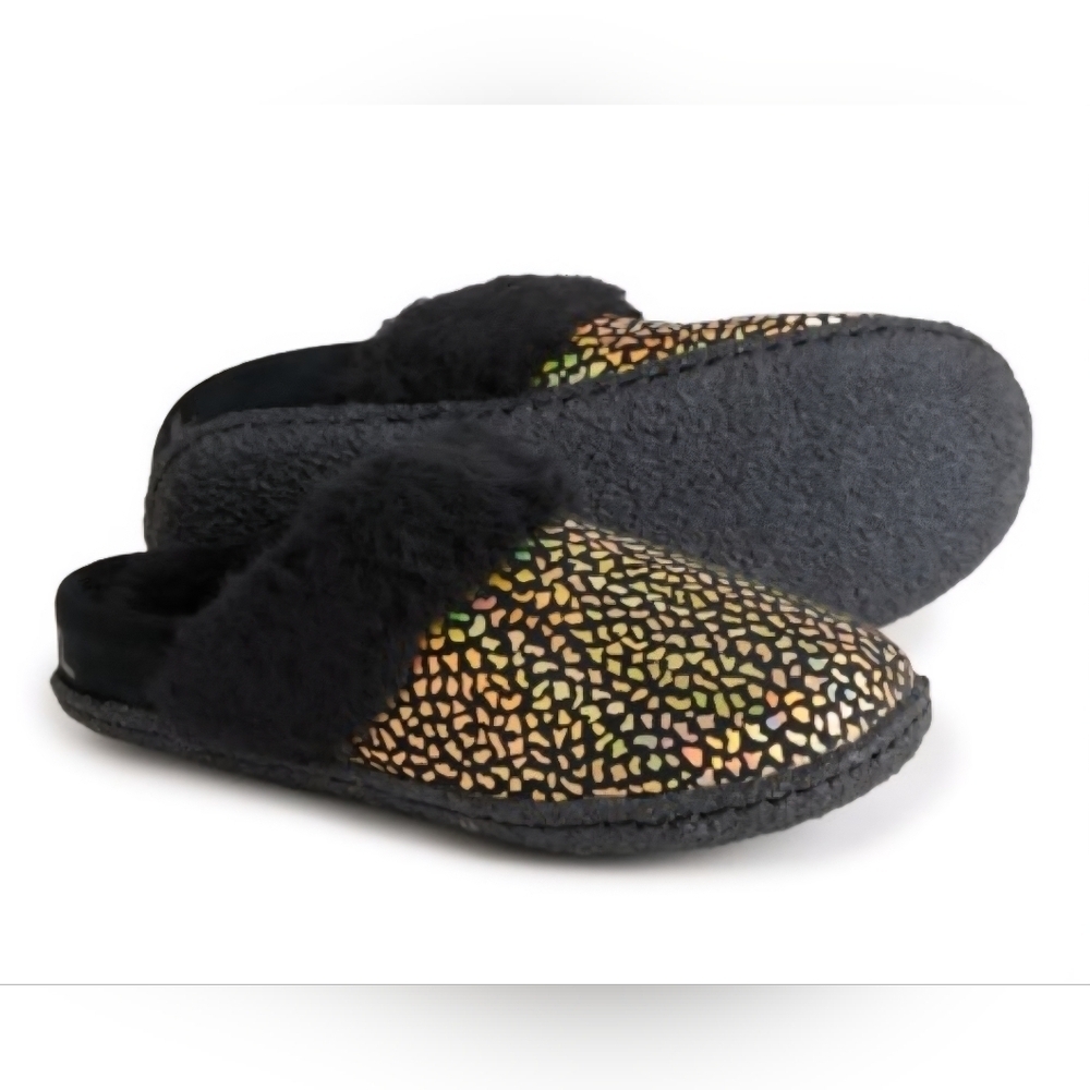 Sorel Youth Nakiska Slide II Slippers Black/Sea Salt Suede Faux Fur New In Box